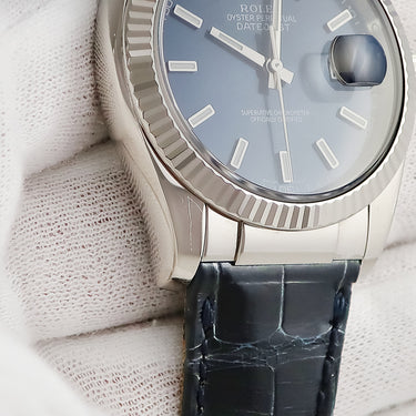 腕時計 ロレックス ROLEX デイトジャスト 36 116139 F番 自動巻き メンズ F番 K18WG無垢 ブルー 青 フルーテッドベゼル サンレイ