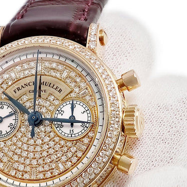 腕時計 フランクミュラー FRANCK MULLER ラウンド クロノグラフ 2860 NA D 手巻き レディース K18PG無垢 純正ダイヤ パヴェ シェル