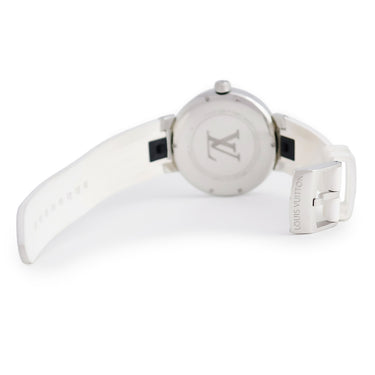 腕時計 ルイヴィトン LOUIS VUITTON タンブール ムーン デュアルタイム MM QA104Z クオーツ レディース シルバー GMT モノグラム