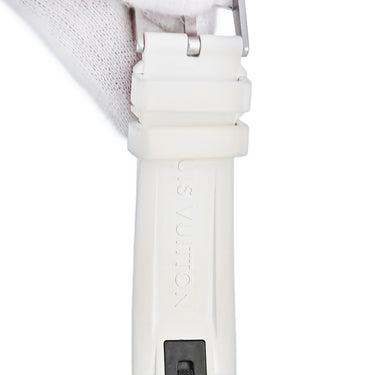 腕時計 ルイヴィトン LOUIS VUITTON タンブール ムーン デュアルタイム MM QA104Z クオーツ レディース シルバー GMT モノグラム