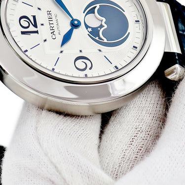 腕時計 カルティエ Cartier パシャ ドゥ カルティエ 41mm WSPA0030 自動巻き メンズ ムーンフェイズ シルバー ギョウシェ 青針