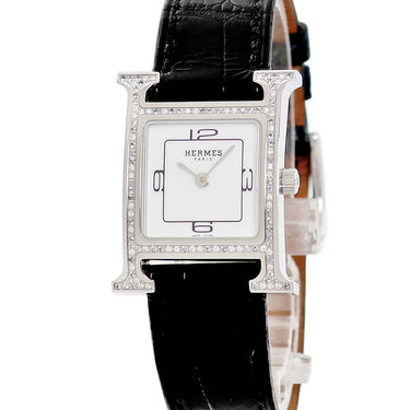 腕時計 エルメス HERMES Hウォッチ PM HH1.237 クオーツ レディース 純正ダイヤ&グレースピネル ホワイト 白 アラビア