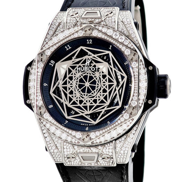 腕時計 ウブロ HUBLOT ビッグバン サンブルー チタニウム パヴェ 415.NX.1112.VR.1704.MXM17 自動巻き メンズ 純正ダイヤ ブラック
