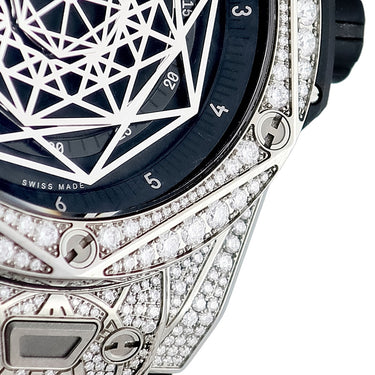 腕時計 ウブロ HUBLOT ビッグバン サンブルー チタニウム パヴェ 415.NX.1112.VR.1704.MXM17 自動巻き メンズ 純正ダイヤ ブラック