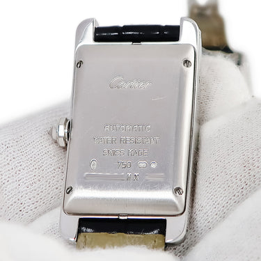 腕時計 カルティエ Cartier タンク アメリカン MM WB710002 自動巻き メンズ レディース K18WG無垢 純正ダイヤ ギョウシェ 青針