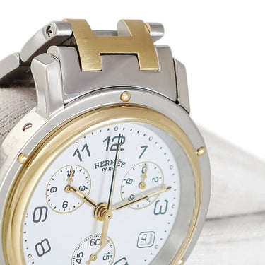 腕時計 エルメス HERMES クリッパー クロノグラフ CL1.920 クオーツ メンズ デイト ホワイト 白 スモールセコンド