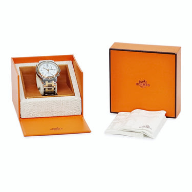 腕時計 エルメス HERMES クリッパー クロノグラフ CL1.920 クオーツ メンズ デイト ホワイト 白 スモールセコンド