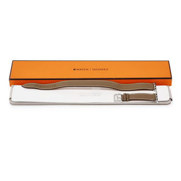 エルメス HERMES 純正 アップルウォッチ 38 40 41mm用 エトゥープ レザー ステンレススチール 腕時計パーツ レザー ベルト バンド 32ｍｍ エトゥープ ドゥブルトゥール 替え