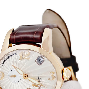 腕時計 ジラールペルゴ GIRARD PERREGAUX キャッツアイ 80480 自動巻き レディース K18PG無垢 純正ダイヤ シェル ギョウシェ アイボリー デイト