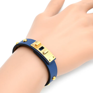 エルメス HERMES ミニドッグ クルーロン ブルー×ゴールド スイフト GP T1 ブレスレット レザーブレス 青