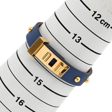 エルメス HERMES ミニドッグ クルーロン ブルー×ゴールド スイフト GP T1 ブレスレット レザーブレス 青