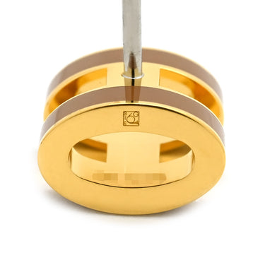 エルメス HERMES ポップアッシュ Hピアス ミニ ブラウンXゴールド GP エナメル ピアス 茶 Hモチーフ