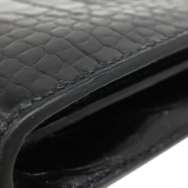 エルメス HERMES コンスタンス ロング ブラック アリゲーター 長財布 シルバー金具 黒 パープル ラッカー金具 クロコ 二つ折り財布