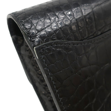 エルメス HERMES コンスタンス ロング ブラック アリゲーター 長財布 シルバー金具 黒 パープル ラッカー金具 クロコ 二つ折り財布