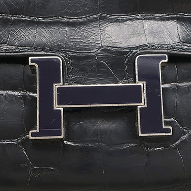 エルメス HERMES コンスタンス ロング ブラック アリゲーター 長財布 シルバー金具 黒 パープル ラッカー金具 クロコ 二つ折り財布