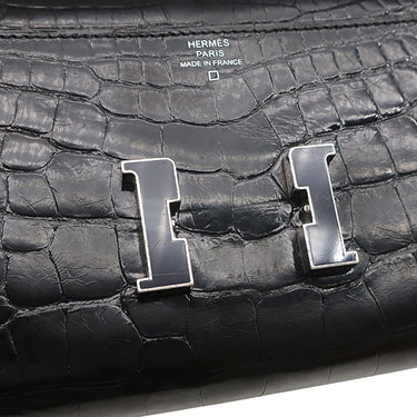 エルメス HERMES コンスタンス ロング ブラック アリゲーター 長財布 シルバー金具 黒 パープル ラッカー金具 クロコ 二つ折り財布