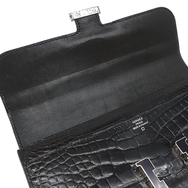 エルメス HERMES コンスタンス ロング ブラック アリゲーター 長財布 シルバー金具 黒 パープル ラッカー金具 クロコ 二つ折り財布