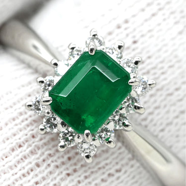タサキ TASAKI エメラルド ダイヤ グリーン×プラチナシルバー Pt900 エメラルド ダイヤモンド リング 指輪 TASAKI プラチナ900 エメラルドカット 18号