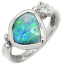 真々田誠次 Seiji Art Jewelry ボルダーオパール ダイヤ ブルー×プラチナシルバー Pt900 ボルダーオパール ダイヤモンド リング 指輪 Pt900 遊色 プレイオブカラー フリーシェイプ ハンドメイド 13号