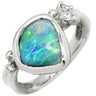 真々田誠次 Seiji Art Jewelry ボルダーオパール ダイヤ ブルー×プラチナシルバー Pt900 ボルダーオパール ダイヤモンド リング 指輪 Pt900 遊色 プレイオブカラー フリーシェイプ ハンドメイド 13号