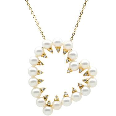 タサキ TASAKI デインジャー ハート ダイヤ パールホワイト×イエローゴールド K18YG パール ダイヤモンド ネックレス danger heart 750YG