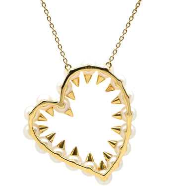 タサキ TASAKI デインジャー ハート ダイヤ パールホワイト×イエローゴールド K18YG パール ダイヤモンド ネックレス danger heart 750YG