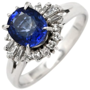 ノンブランド NON BRAND ブルーサファイア 1.45ct ダイヤ 0.28ct ブルー×プラチナシルバー Pt900 サファイア ダイヤモンド リング 指輪 青 プラチナ オーバルカット ヘイローデザイン 12号