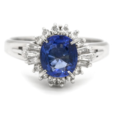 ノンブランド NON BRAND ブルーサファイア 1.45ct ダイヤ 0.28ct ブルー×プラチナシルバー Pt900 サファイア ダイヤモンド リング 指輪 青 プラチナ オーバルカット ヘイローデザイン 12号