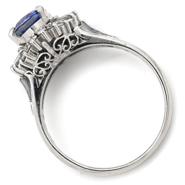ノンブランド NON BRAND ブルーサファイア 1.45ct ダイヤ 0.28ct ブルー×プラチナシルバー Pt900 サファイア ダイヤモンド リング 指輪 青 プラチナ オーバルカット ヘイローデザイン 12号