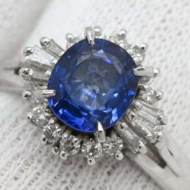 ノンブランド NON BRAND ブルーサファイア 1.45ct ダイヤ 0.28ct ブルー×プラチナシルバー Pt900 サファイア ダイヤモンド リング 指輪 青 プラチナ オーバルカット ヘイローデザイン 12号