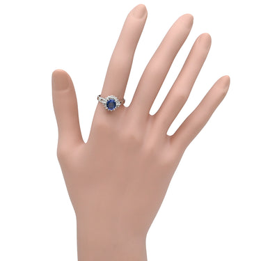 ノンブランド NON BRAND ブルーサファイア 1.45ct ダイヤ 0.28ct ブルー×プラチナシルバー Pt900 サファイア ダイヤモンド リング 指輪 青 プラチナ オーバルカット ヘイローデザイン 12号