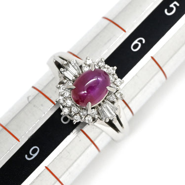 ノンブランド NON BRAND ルビー 1.26ct ダイヤモンド レッド×プラチナシルバー Pt900 ルビー ダイヤモンド リング 指輪 赤 1石 1粒 プラチナ900 オーバルカボション 7号
