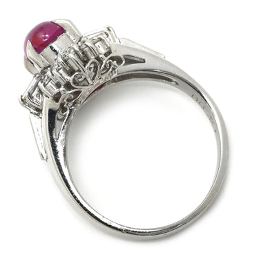 ノンブランド NON BRAND ルビー 1.26ct ダイヤモンド レッド×プラチナシルバー Pt900 ルビー ダイヤモンド リング 指輪 赤 1石 1粒 プラチナ900 オーバルカボション 7号