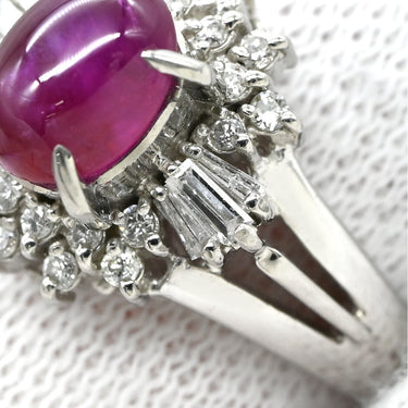 ノンブランド NON BRAND ルビー 1.26ct ダイヤモンド レッド×プラチナシルバー Pt900 ルビー ダイヤモンド リング 指輪 赤 1石 1粒 プラチナ900 オーバルカボション 7号