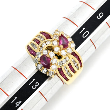ノンブランド NON BRAND ルビー ダイヤモンド デザインリング レッド×イエローゴールド K18YG ルビー ダイヤモンド リング 指輪 赤 Au750 18K 18金 ペアシェイプカット 11.5号
