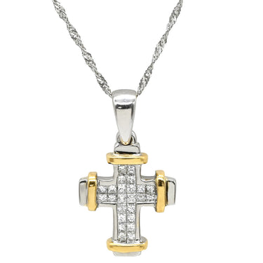 ノンブランド NON BRAND ダイヤモンド 0.92ct クロスペンダント イエローゴールド×ホワイトゴールド K18YG K18WG ダイヤモンド ネックレス 十字架 CROSS 18K 750 YG WG コンビ