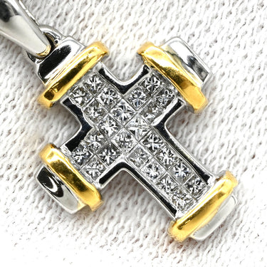ノンブランド NON BRAND ダイヤモンド 0.92ct クロスペンダント イエローゴールド×ホワイトゴールド K18YG K18WG ダイヤモンド ネックレス 十字架 CROSS 18K 750 YG WG コンビ