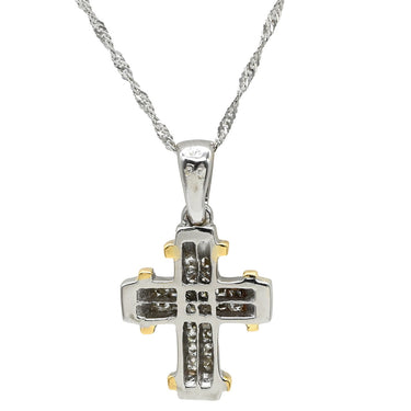ノンブランド NON BRAND ダイヤモンド 0.92ct クロスペンダント イエローゴールド×ホワイトゴールド K18YG K18WG ダイヤモンド ネックレス 十字架 CROSS 18K 750 YG WG コンビ