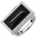 ノンブランド NON BRAND ネフライト 10.3ct ダイヤ スクエア ブラック×ホワイトゴールド K18WG ダイヤモンド ネフライト リング 指輪 黒 18K 750 WG 長四角 ミックスカボションカット 14.5号