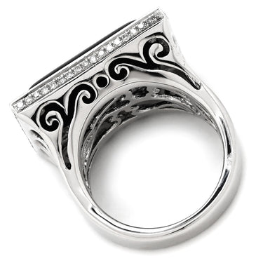 ノンブランド NON BRAND ネフライト 10.3ct ダイヤ スクエア ブラック×ホワイトゴールド K18WG ダイヤモンド ネフライト リング 指輪 黒 18K 750 WG 長四角 ミックスカボションカット 14.5号