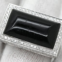 ノンブランド NON BRAND ネフライト 10.3ct ダイヤ スクエア ブラック×ホワイトゴールド K18WG ダイヤモンド ネフライト リング 指輪 黒 18K 750 WG 長四角 ミックスカボションカット 14.5号