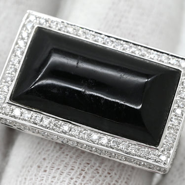 ノンブランド NON BRAND ネフライト 10.3ct ダイヤ スクエア ブラック×ホワイトゴールド K18WG ダイヤモンド ネフライト リング 指輪 黒 18K 750 WG 長四角 ミックスカボションカット 14.5号