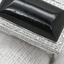 ノンブランド NON BRAND ネフライト 10.3ct ダイヤ スクエア ブラック×ホワイトゴールド K18WG ダイヤモンド ネフライト リング 指輪 黒 18K 750 WG 長四角 ミックスカボションカット 14.5号