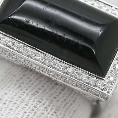 ノンブランド NON BRAND ネフライト 10.3ct ダイヤ スクエア ブラック×ホワイトゴールド K18WG ダイヤモンド ネフライト リング 指輪 黒 18K 750 WG 長四角 ミックスカボションカット 14.5号