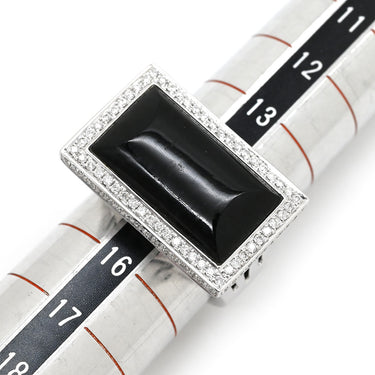 ノンブランド NON BRAND ネフライト 10.3ct ダイヤ スクエア ブラック×ホワイトゴールド K18WG ダイヤモンド ネフライト リング 指輪 黒 18K 750 WG 長四角 ミックスカボションカット 14.5号