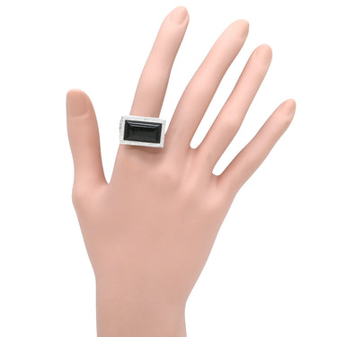 ノンブランド NON BRAND ネフライト 10.3ct ダイヤ スクエア ブラック×ホワイトゴールド K18WG ダイヤモンド ネフライト リング 指輪 黒 18K 750 WG 長四角 ミックスカボションカット 14.5号