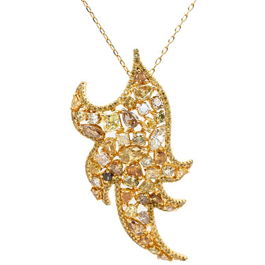 ノンブランド NON BRAND ダイヤモンド 色石 マルチカラー×イエローゴールド K18YG ダイヤモンド 色石 ネックレス Au750 18K 18金 パヴェ カラフル 葉 植物 羽 翼 炎モチーフ
