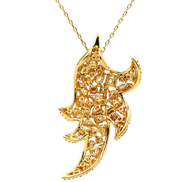 ノンブランド NON BRAND ダイヤモンド 色石 マルチカラー×イエローゴールド K18YG ダイヤモンド 色石 ネックレス Au750 18K 18金 パヴェ カラフル 葉 植物 羽 翼 炎モチーフ