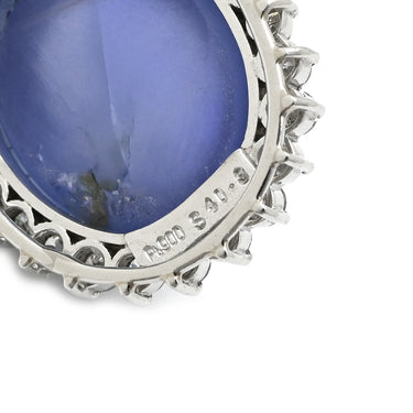 ノンブランド NON BRAND スターサファイア 40.3ct ダイヤ ブルー×プラチナシルバー Pt900 サファイア ダイヤモンド PT850(チェーン) ネックレス スリランカ産 大粒 1石 青 プラチナ900 オーバルカボションカット