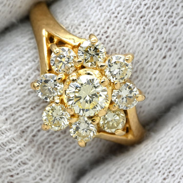 ノンブランド NON BRAND ダイヤモンド 1.00ct フラワーモチーフ イエローゴールド K18YG ダイヤモンド リング 指輪 18K 750 YG 花 8石 8粒 ラウンドブリリアント 12.5号